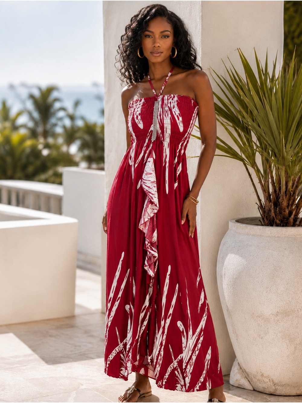 Strapless Red Print Maxi Dress - Women
